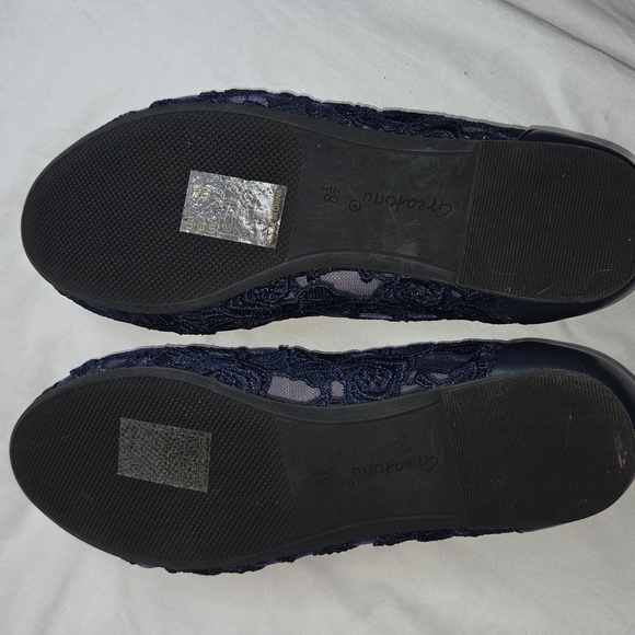 GreatOnU NAVY BLUE Flats Shoes With Flowers 8.5 39.5 New, Not Worn - Picture 9 of 12
